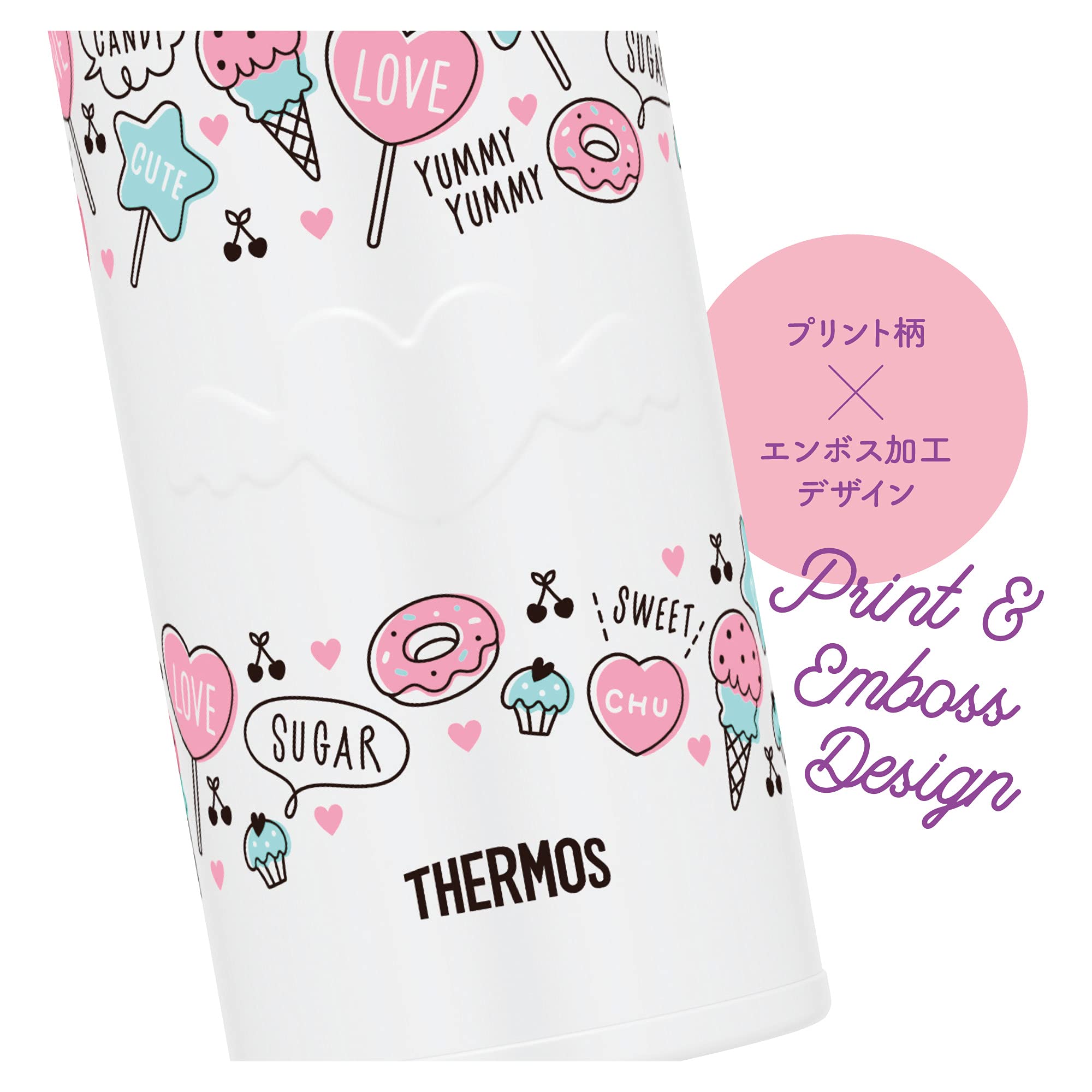 Thermos Vacuum Insulated Water Bottle Mobile Mug 400ml White Pink JNR - 401