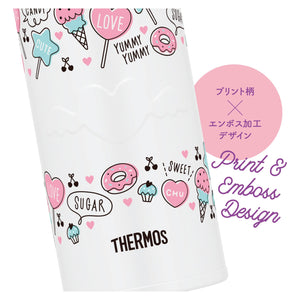 Thermos Vacuum Insulated Water Bottle Mobile Mug 400ml White Pink JNR - 401