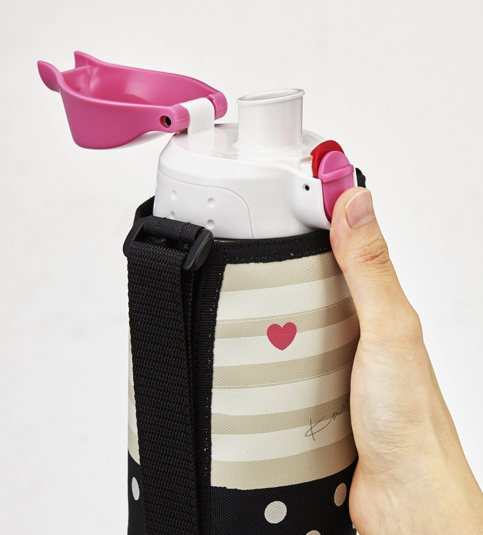 Tiger 800ml Stainless Steel Water Bottle with Cup and Pouch Sahara Pink Dot