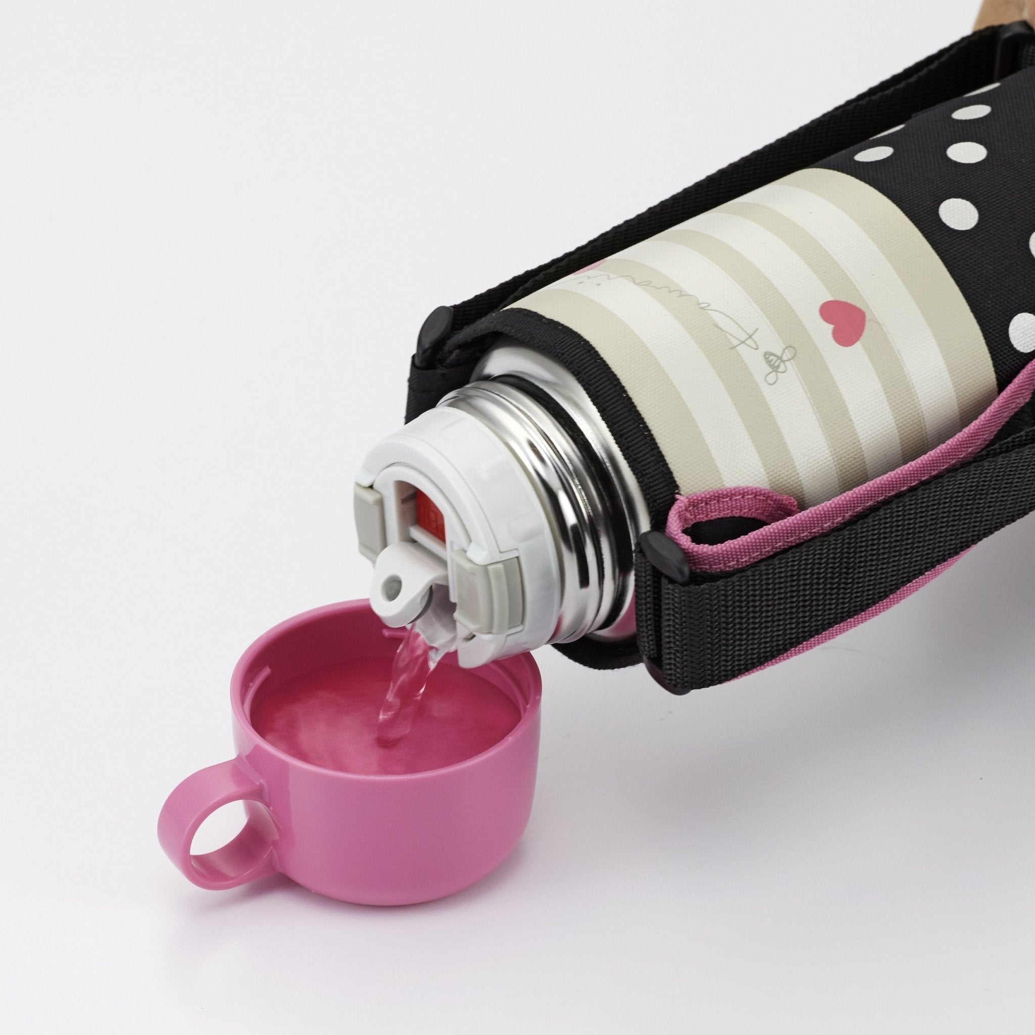 Tiger 800ml Stainless Steel Water Bottle with Cup and Pouch Sahara Pink Dot