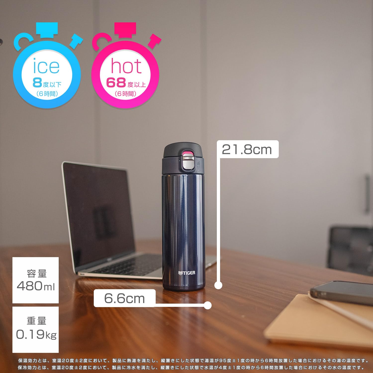 Tiger Sahara Mug 480ml Mini Bottle Stainless Steel Lightweight Blue Black