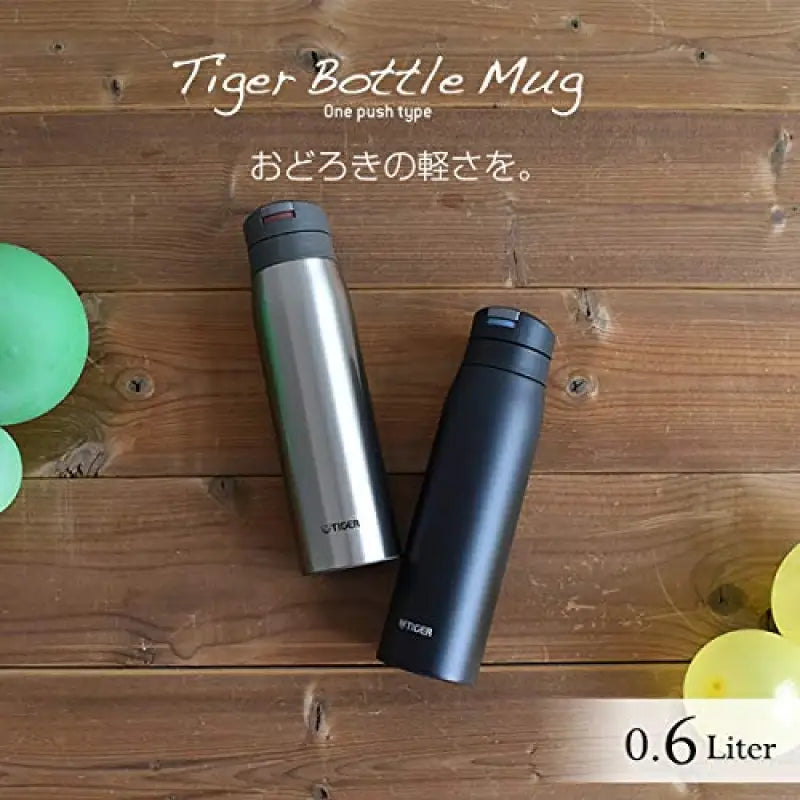 Tiger Water Bottle 600Ml Sahara Mug Stainless One Touch Lightweight Mcx - A602Ke Ebony Black