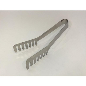 Close-up of Japanese Stainless Steel Spaghetti Pasta Tongs 190mm, featuring serrated edges for secure grip.