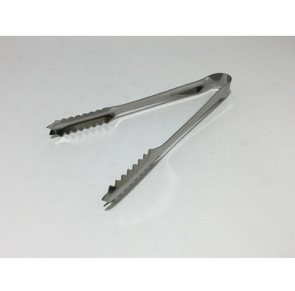 Close-up of Stainless Steel Ice Tongs 155mm featuring serrated tips for secure gripping