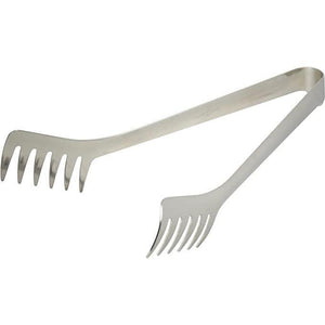 Close-up of Stainless Steel Spaghetti Tongs 240mm featuring serrated ends for stable food handling