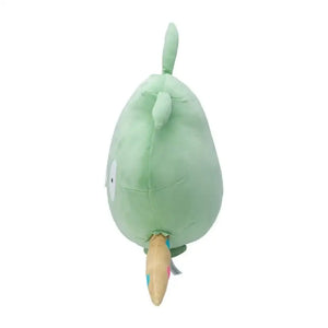 Close-up of Mochiricchi Plush Yabukuron, showing embroidered face and official tag for authenticity