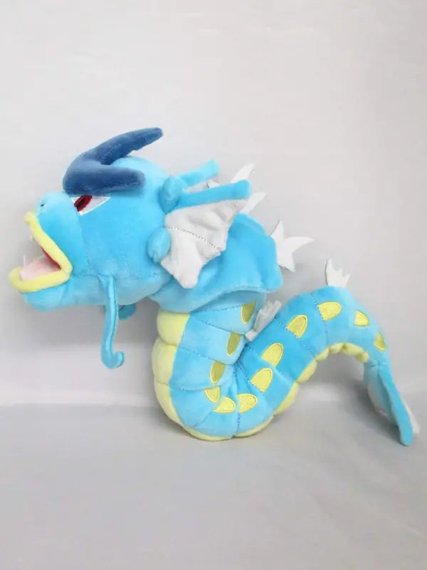 Close-up of SAN-EI PP138 Pokemon Plush Doll All Star Collection Gyarados S, featuring detailed embroidery for authenticity