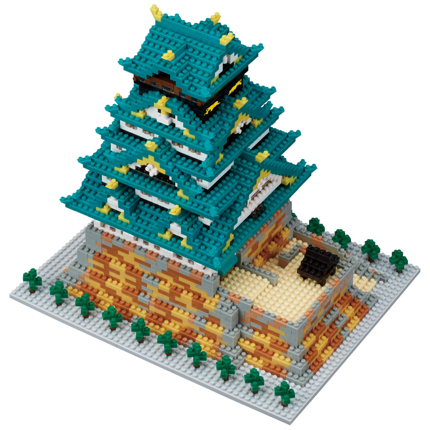 2430-piece Osaka Castle Deluxe Edition Nanoblock with gold accents, offering educational engagement for hobbyists