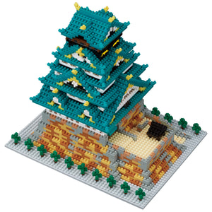 2430-piece Osaka Castle Deluxe Edition Nanoblock with gold accents, offering educational engagement for hobbyists