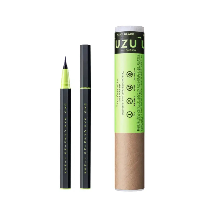 Uzu Flowfushi Eye Opening Liner Navy Black Liquid Eyeliner Japan Hot Water Off Alcohol Free Dye Hypoallergenic