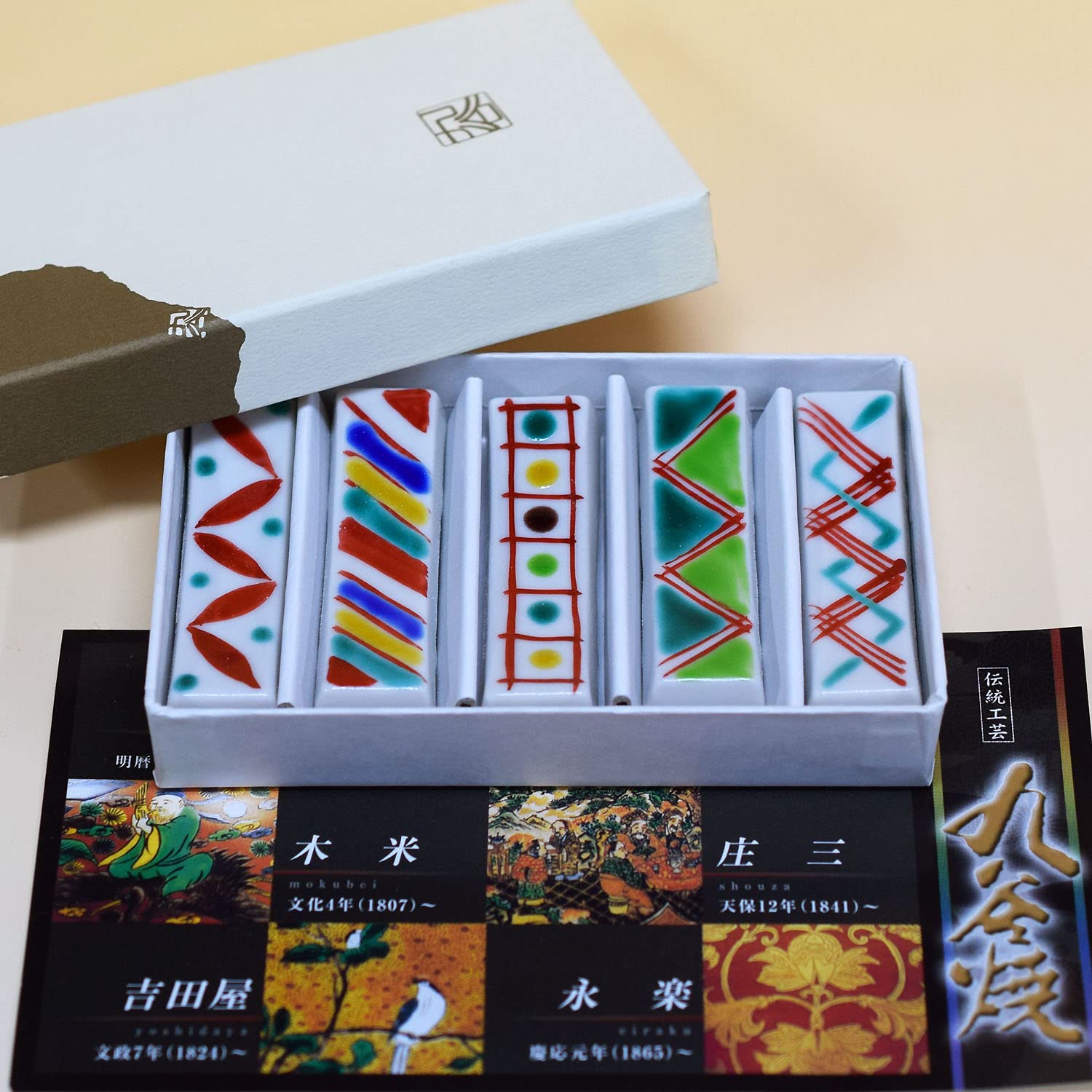 Wasa No Kura Kutani Ware Chopstick Rest Set Of 5 Komon Pottery Japanese Tableware Made In Japan