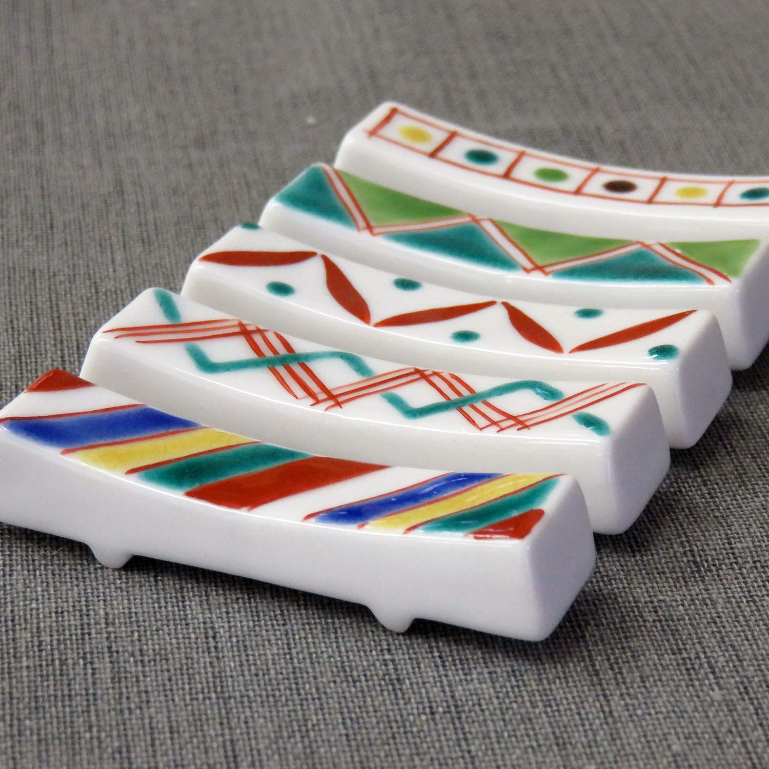 Wasa No Kura Kutani Ware Chopstick Rest Set Of 5 Komon Pottery Japanese Tableware Made In Japan