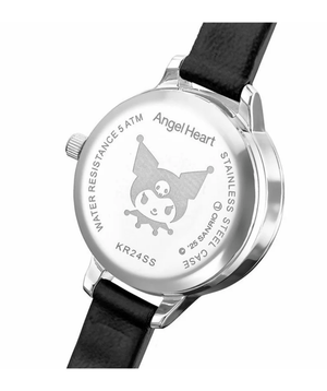 Close-up of Sanrio X Angel Heart Collaboration Quartz Watch: Kuromi, Kuromi motifs, for stylish timekeeping