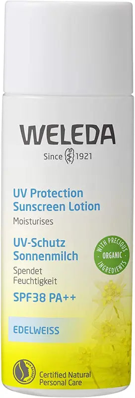 Weleda Edelweiss UV Protection SPF38 PA++ (50 ml) Sunscreen Lotion For Face & Body/As a Makeup Foundation/Safe Babies