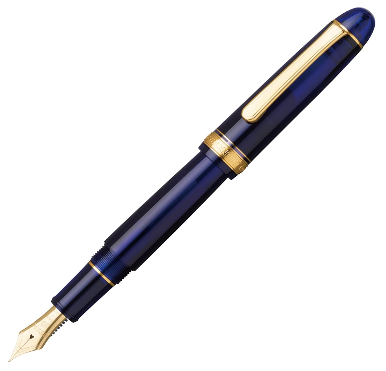 Close-up of Platinum 3776 Century Chartres Blue pen cap and clip detailing