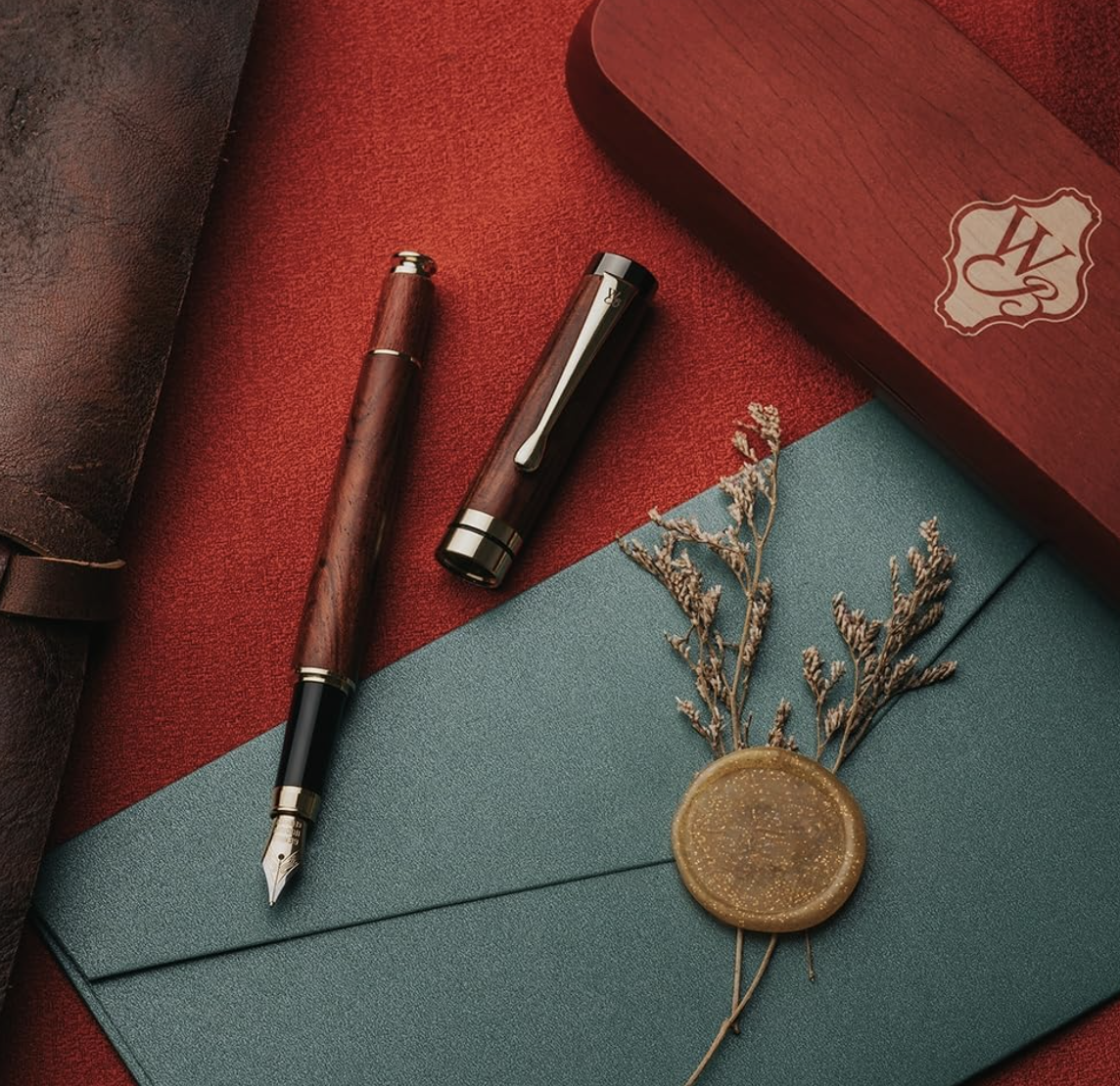 Close-up of Crest nib and gold accents, featuring German iridium nib for smooth writing experience