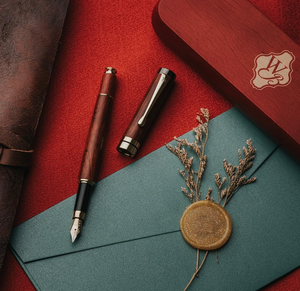 Close-up of Crest nib and gold accents, featuring German iridium nib for smooth writing experience