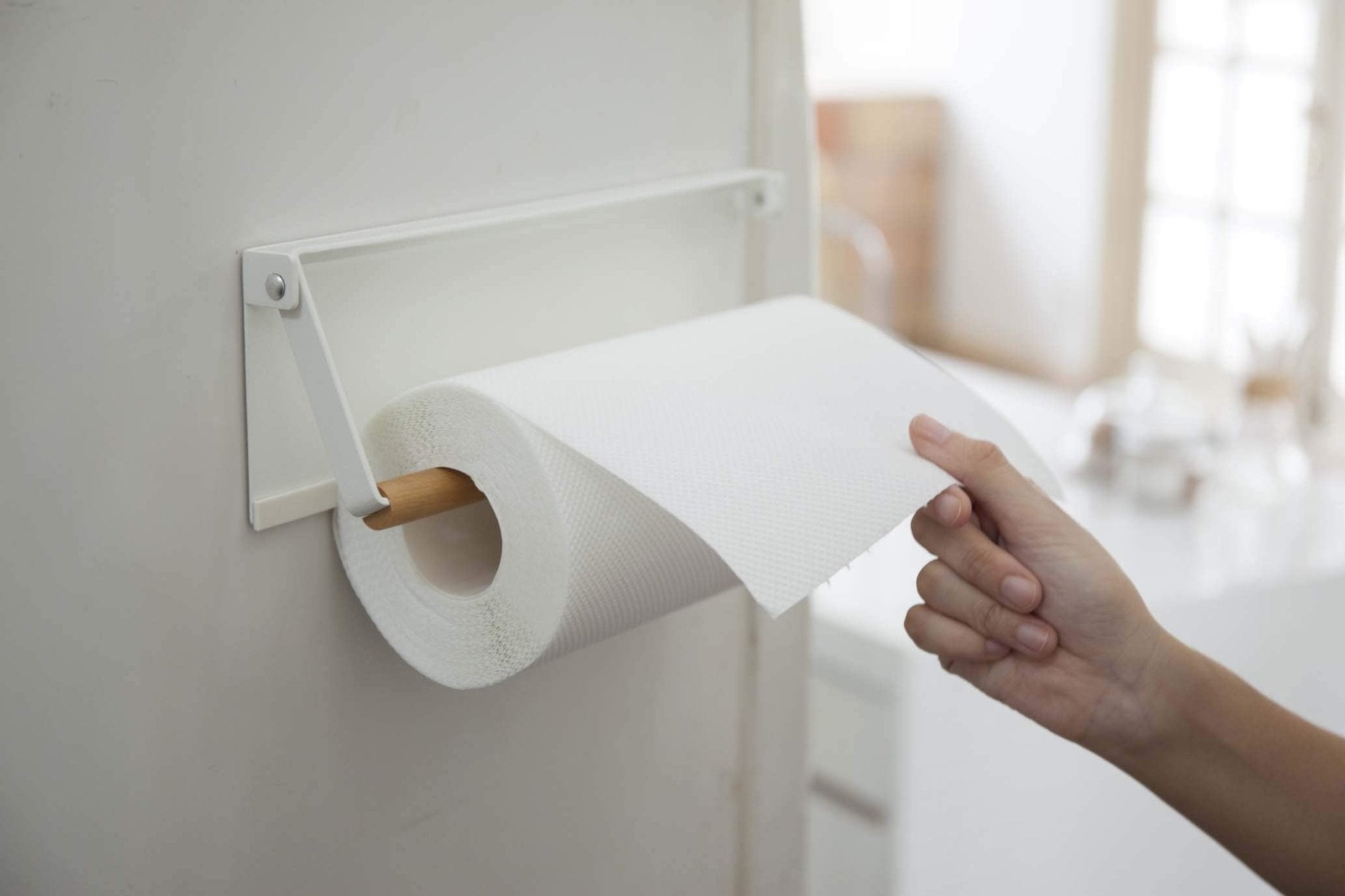 Yamazaki 3530 One - Hand Cut Magnet Kitchen Paper Holder White Japan W30.5Xd2.5Xh9.5Cm Tosca