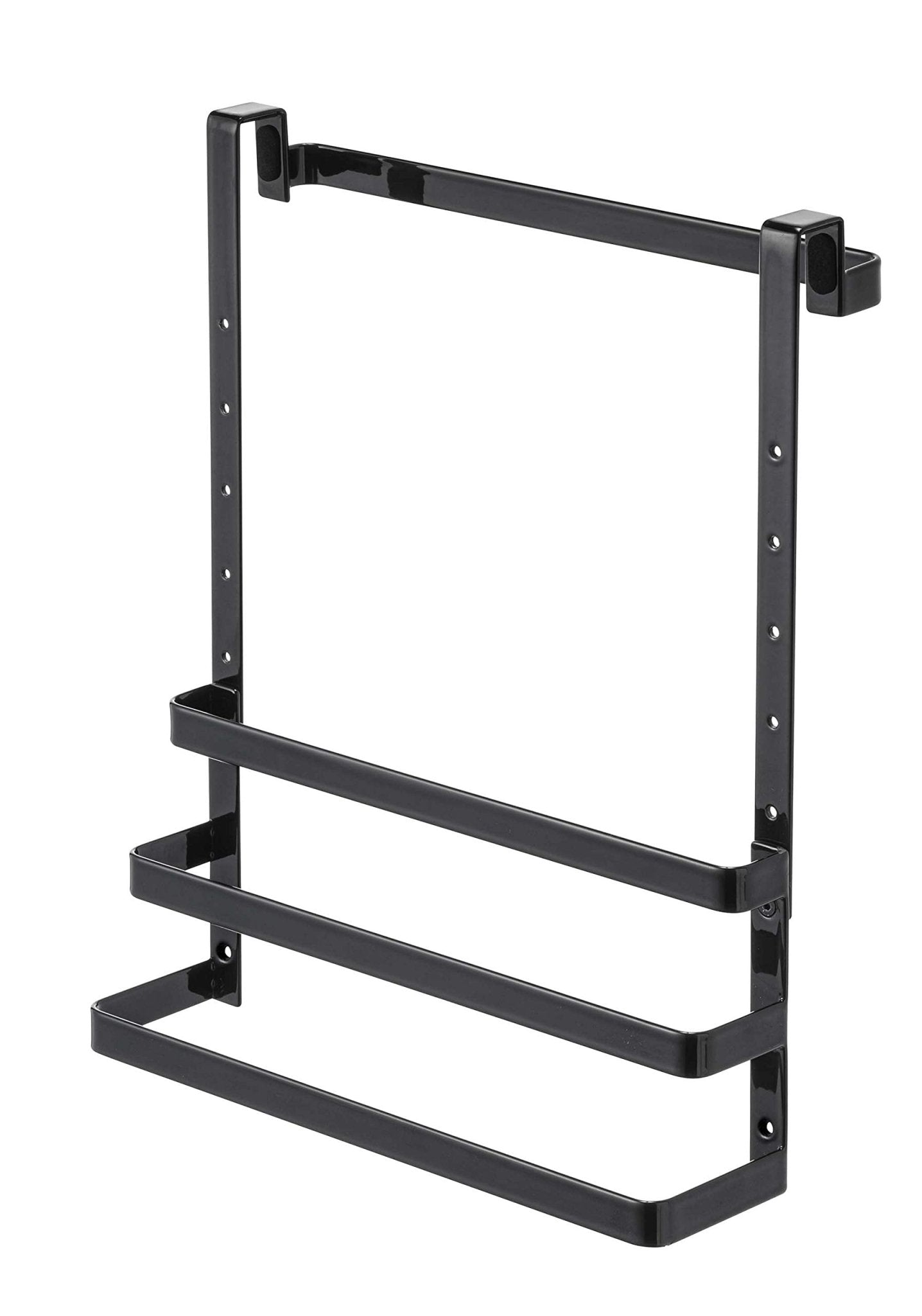 Yamazaki 5028 Garbage Bag Holder W/ Towel Hanger Black - Approx. W26Xd12Xh23Cm - Japan - 2 - Way Height Adjustable Door Storage W/ Hooks