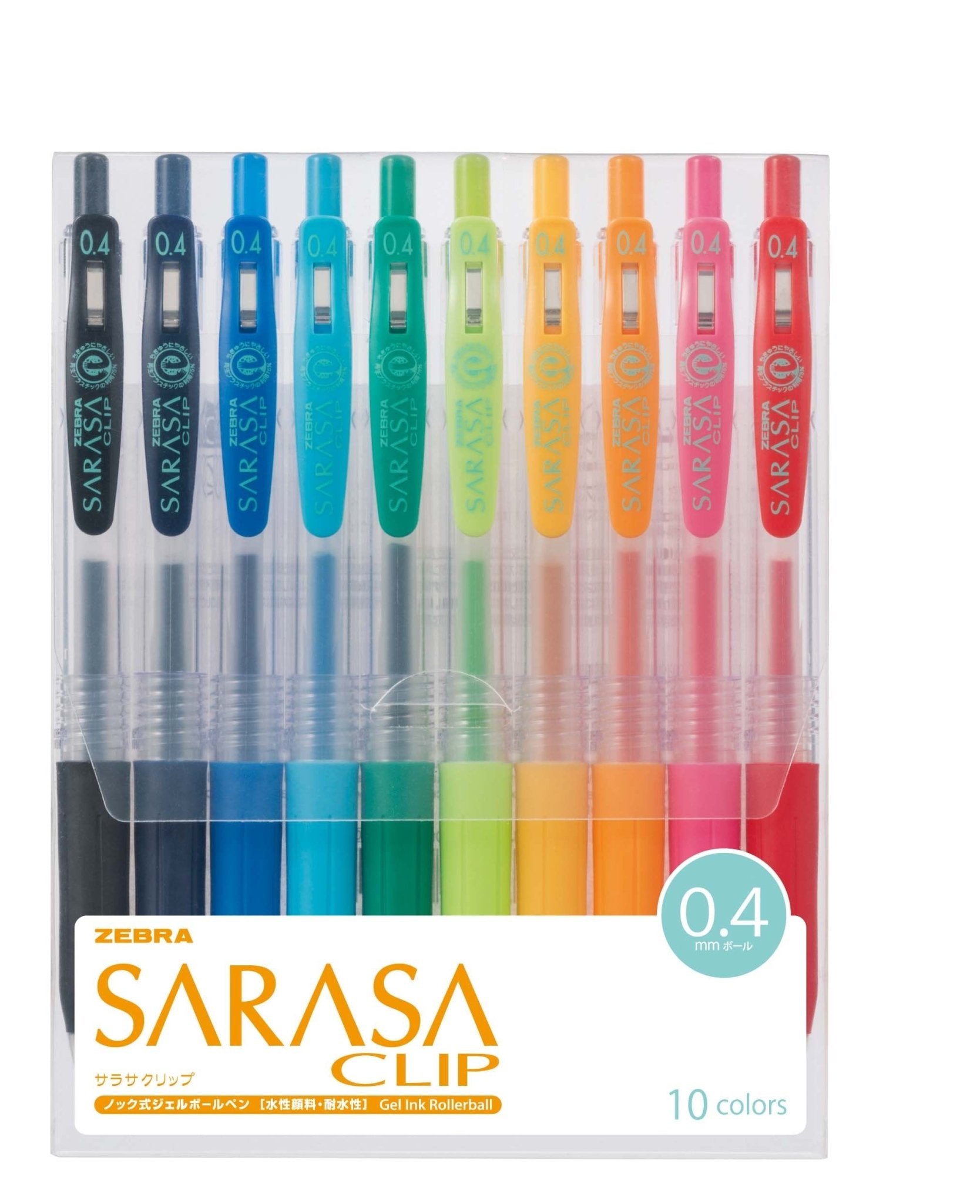 Zebra Gel Ballpoint Pen Sarasa Clip 0.4mm 10 Assorted Colors JJS15 - 10CA