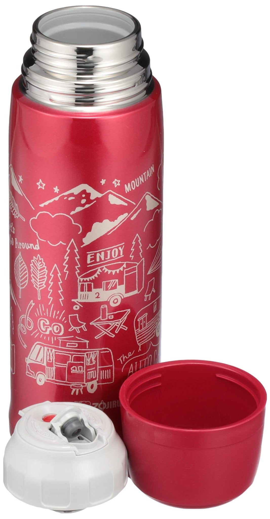 Zojirushi 820ml Red Stainless Steel Insulated Water Bottle with Cup - Sj - Js08 - Ra
