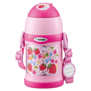 Zojirushi Cool Kids 450ml Pink Stainless Steel Sports Bottle with 2 - Way Straw & Cup