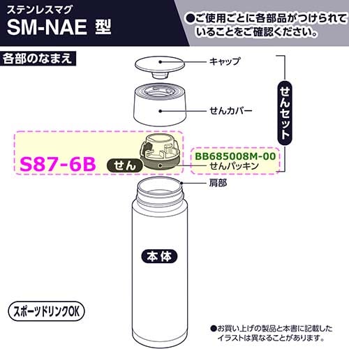 Zojirushi S87 - 6B Stainless Steel Mug Stopper & Gasket for SM - NA SM - NAE Water Bottles