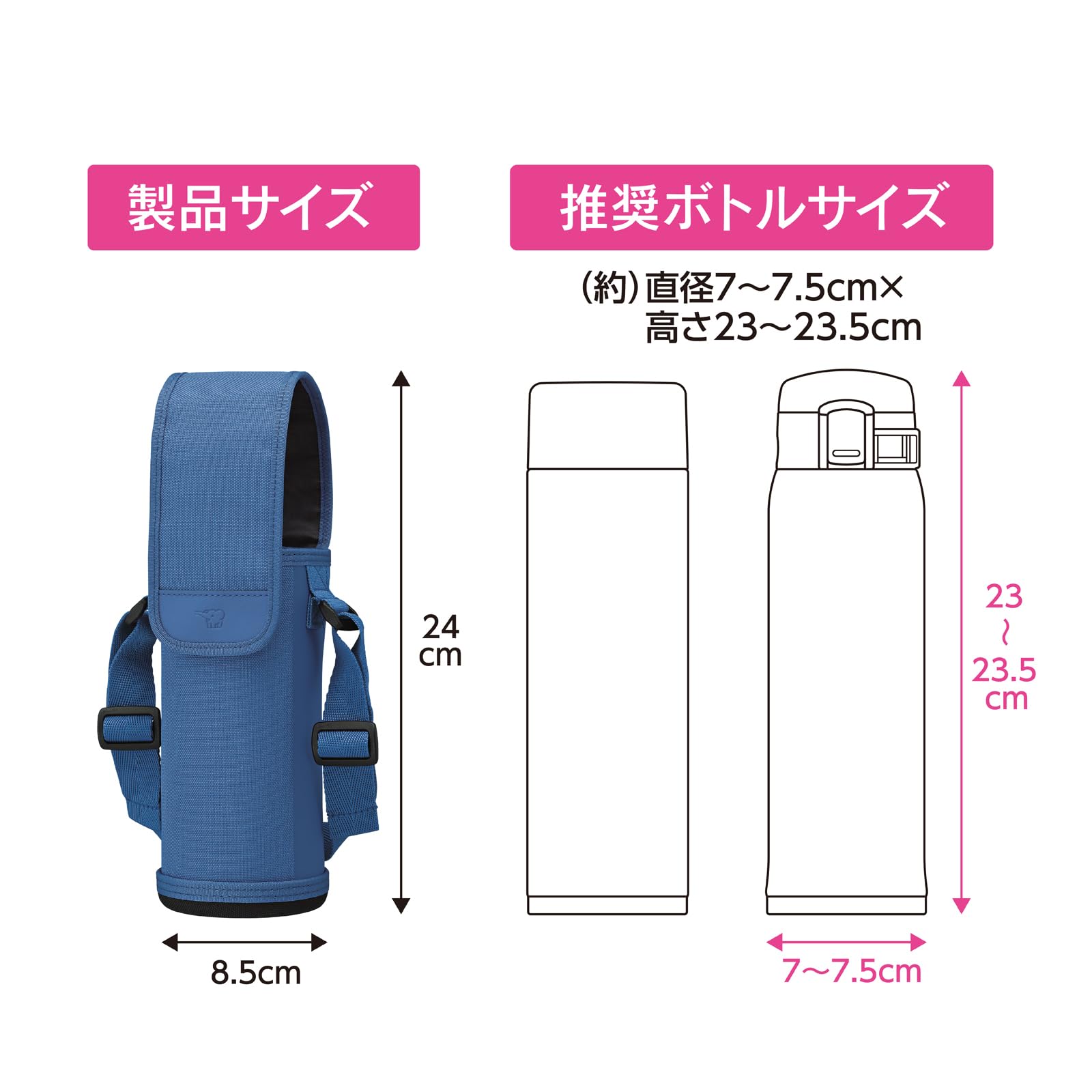 Zojirushi Stainless Steel 600ml Water Bottle Cover with Strap in Casual Blue Machine Washable - MCCA03AZ