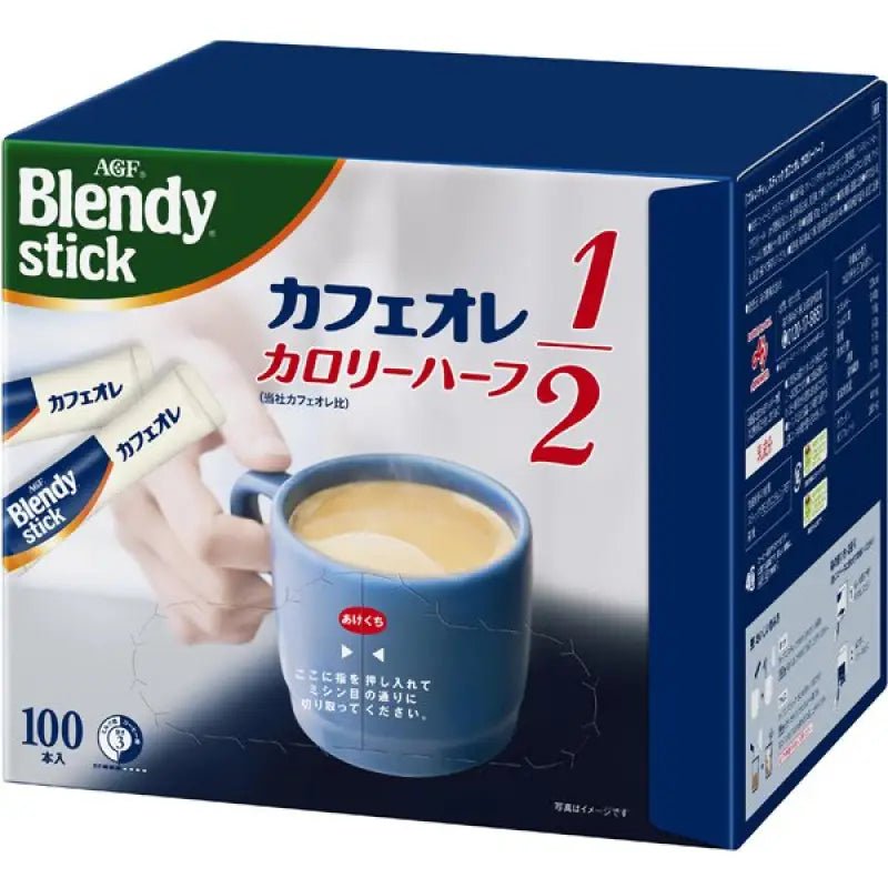 Ajinomoto Agf Blendy Stick Cafe Au Lait Half Calorie Version 100 Sticks - Mildly Sweet Coffee