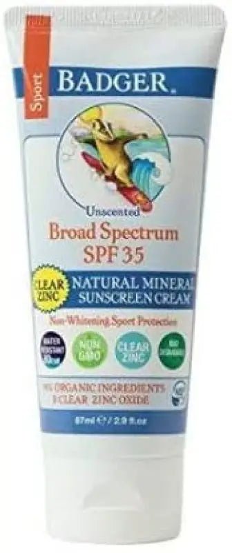 Badger Clear Zinc Sports Sunscreen SPF35 Unscented 87ml [Parallel Import] - YOYO JAPAN